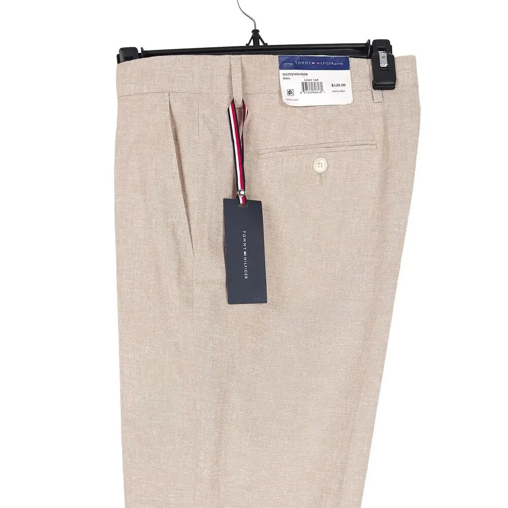 Tommy Hilfiger Mens Modern Fit 2 Piece Suit 42L 36x32 Light Tan Linen Cotton NWT